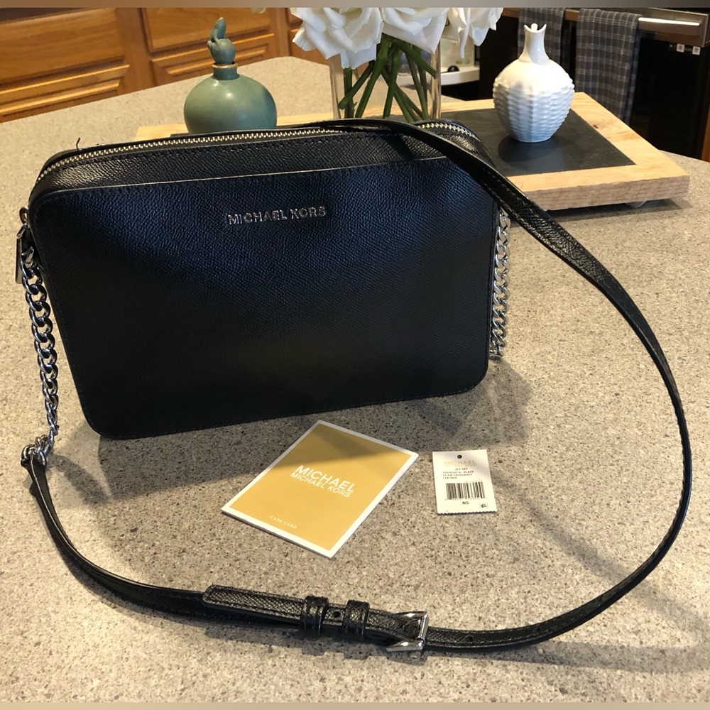 Michael Kors Black Leather Crossbody - JET SET purse with tags